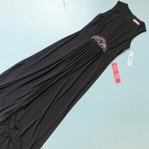 NEW Eliza J Black Silver Medallion Sleeveless Stretch Fit Maxi Dress Size 8